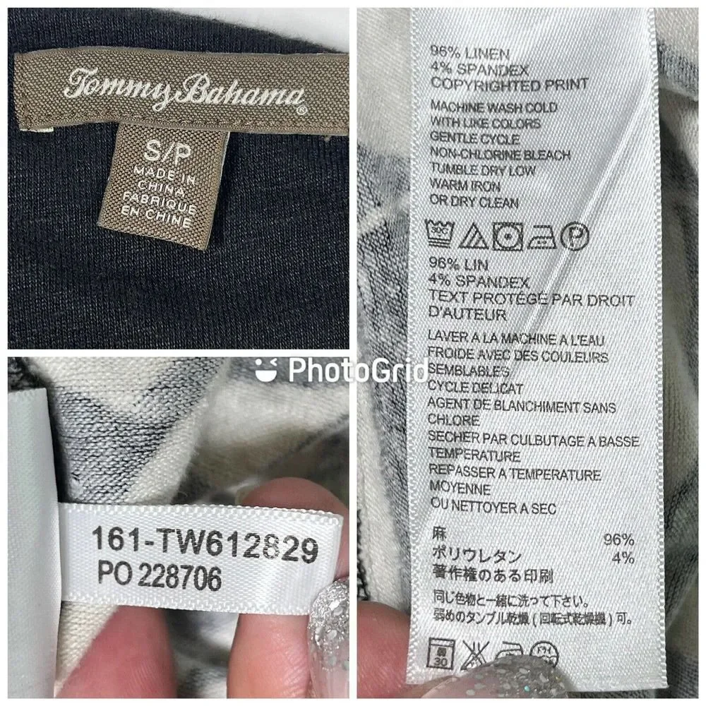 Tommy Bahama Womens Size Small Linen Blend Midi Dress Black Cream Tropical Print - Picture 5 of 12